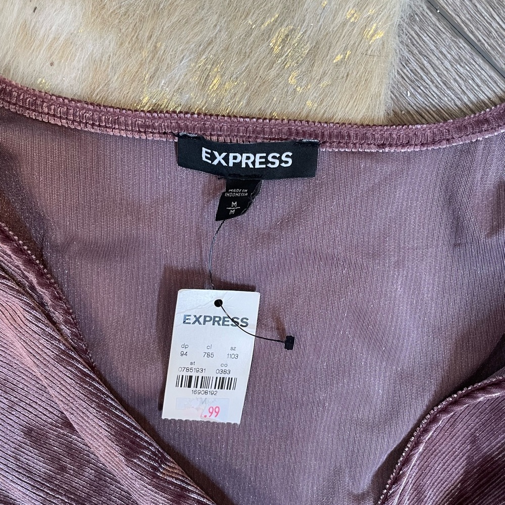 Express purple velvet wrap ribbed skater dress - Picture 2 of 4